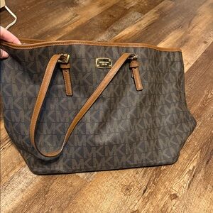 Michael Kors Dark Brown and Tan Signature Tote